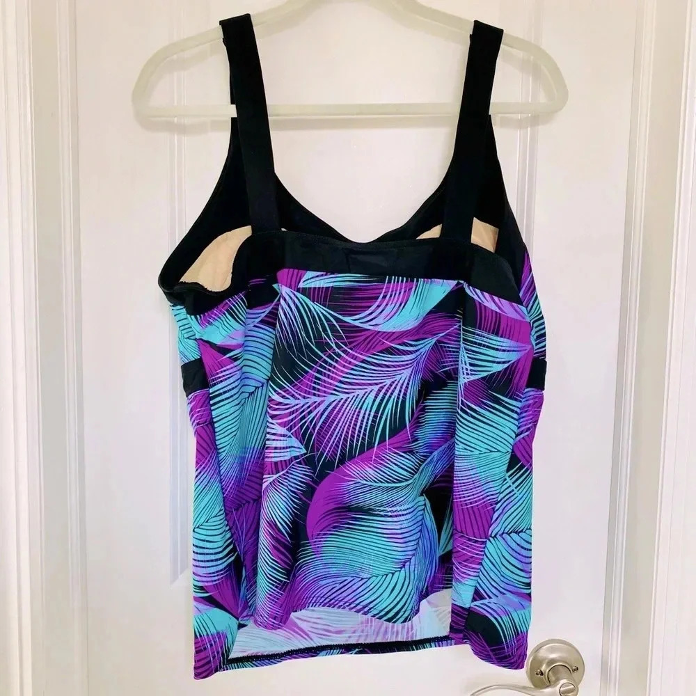 NWT Zeroxposur Plus Size Tankini Swim Top Size 2X 20W Purple Teal Feather - Picture 4 of 11